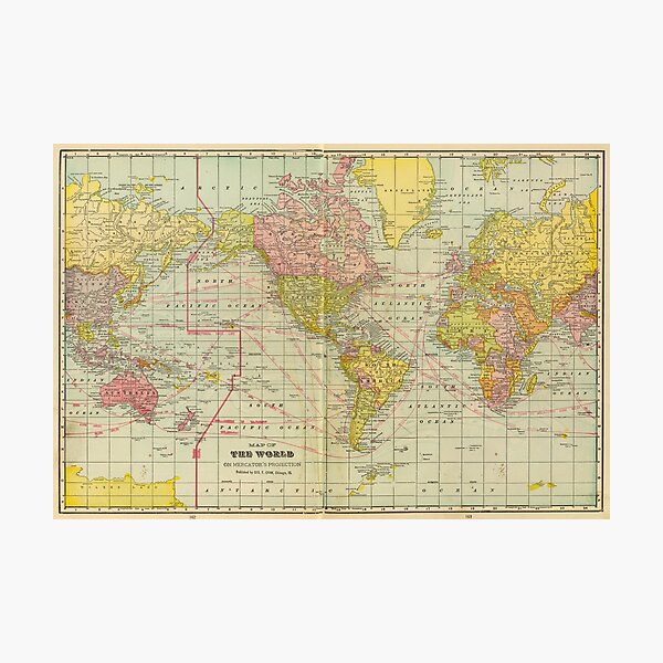 Item preview, Vintage Map of The World (1909) designed and sold by BravuraMedia.