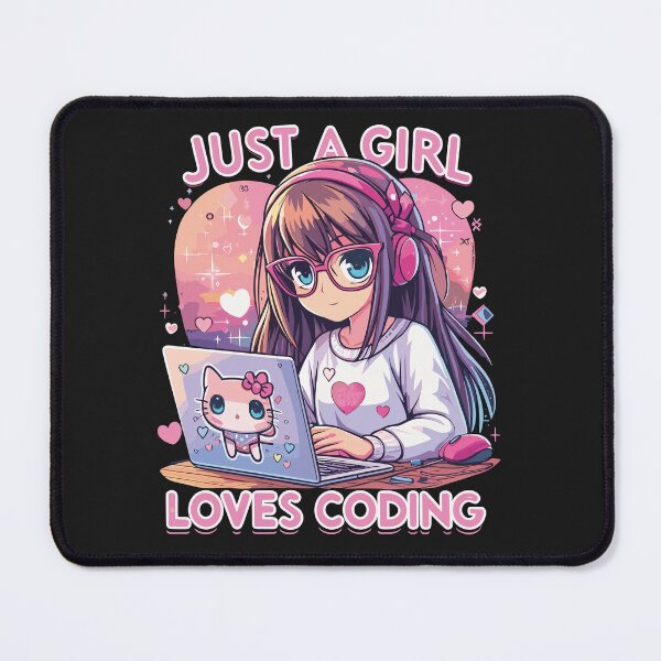 Item preview, girl working with laptop, just girl love coding designed and sold by ShawishArt.