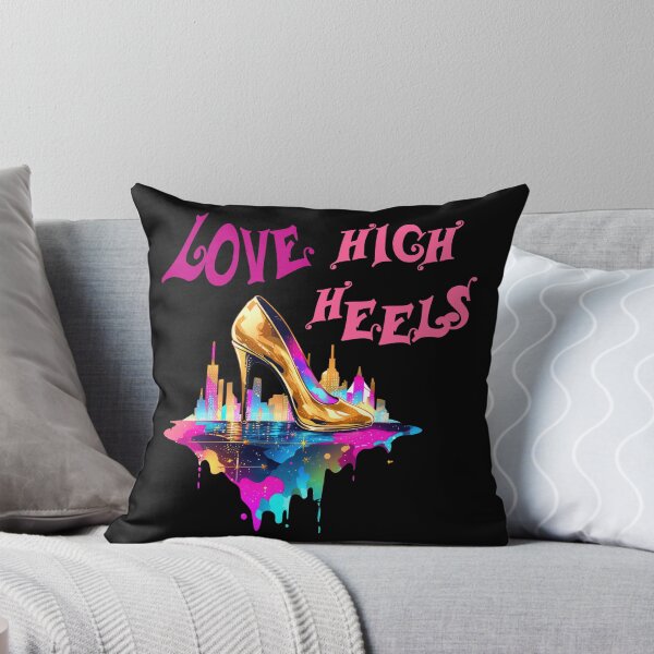 Artikelvorschau, Love Gold High Heels vor einer bunten Stadt - love High Heels entworfen und verkauft von WallGemsArt.