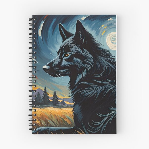 Item preview, Black Wolf in Country Field at Night, Ai Generated Art  designed and sold by ACC .