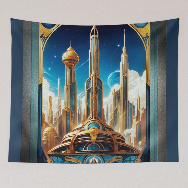Item preview, Orbison Metropolis Travel Poster Art Fantasy AI Concept Creation by Xzendor7 designed and sold by Xzendor7 Digital Art Creations.