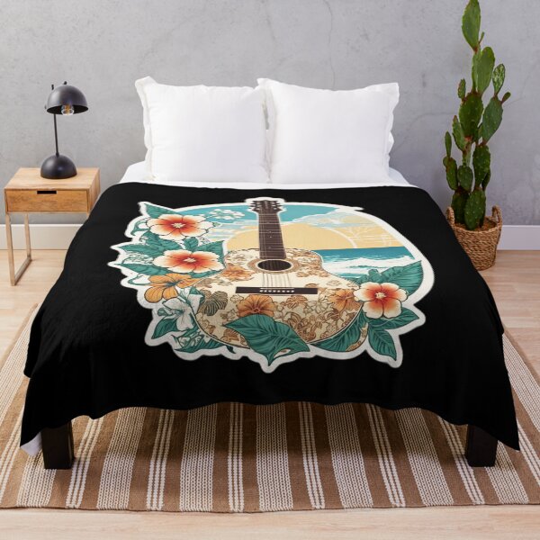 Item preview, Artistic Guitar on a Hawaiian Beach with Orchid Flowers designed and sold by NautiChic.
