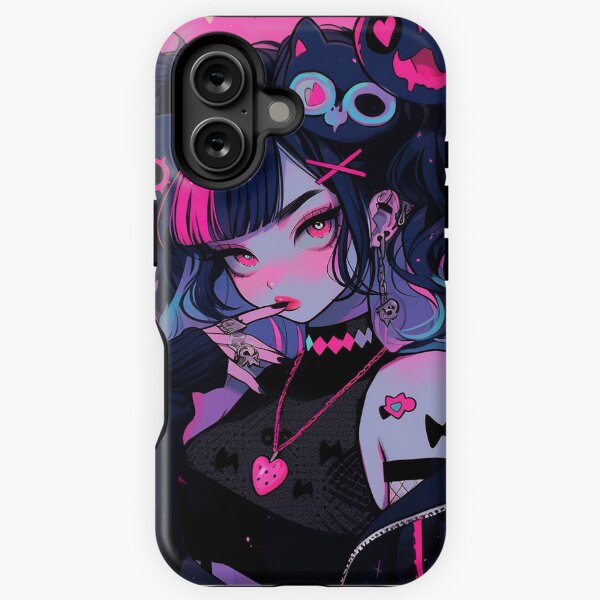 Vista previa del artículo con la obra «Adorable chica de anime gótica de neón brillante», diseñado y vendido por bubblegoth.