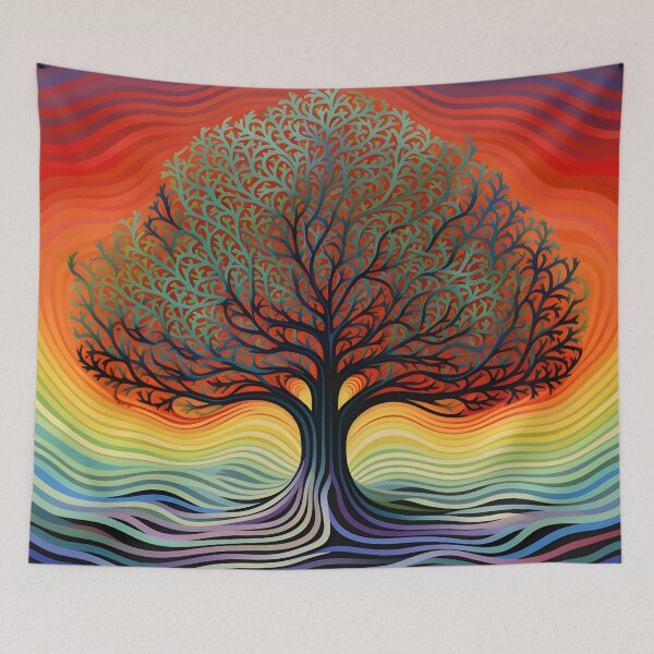 Item preview, abstract optical art colorful tree print, op art designed and sold by dcrc.