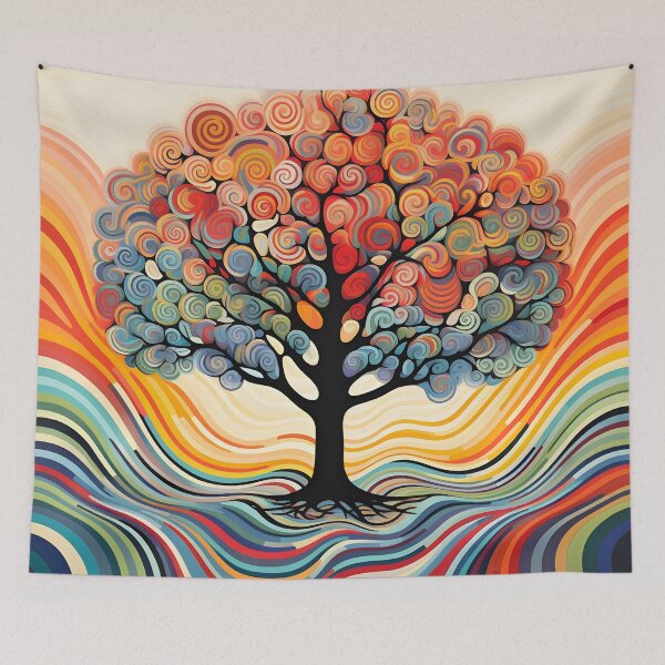 Item preview, abstract optical art colorful tree print, op art designed and sold by dcrc.