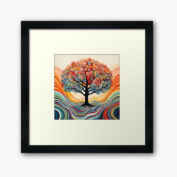 Aperçu de l'œuvre art optique abstrait imprimé arbre coloré, op art créée et vendue par dcrc.