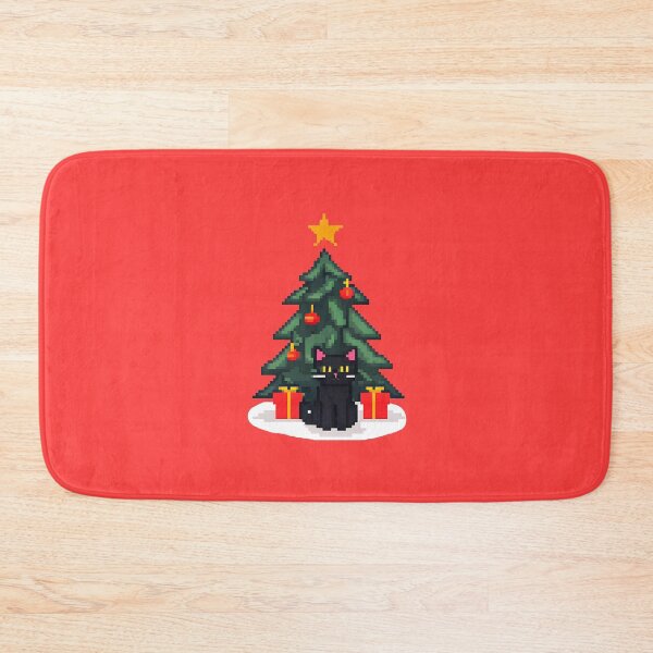 Item preview, Pixel art black cat with Xmas tree and Xmas gift designed and sold by Catophile.