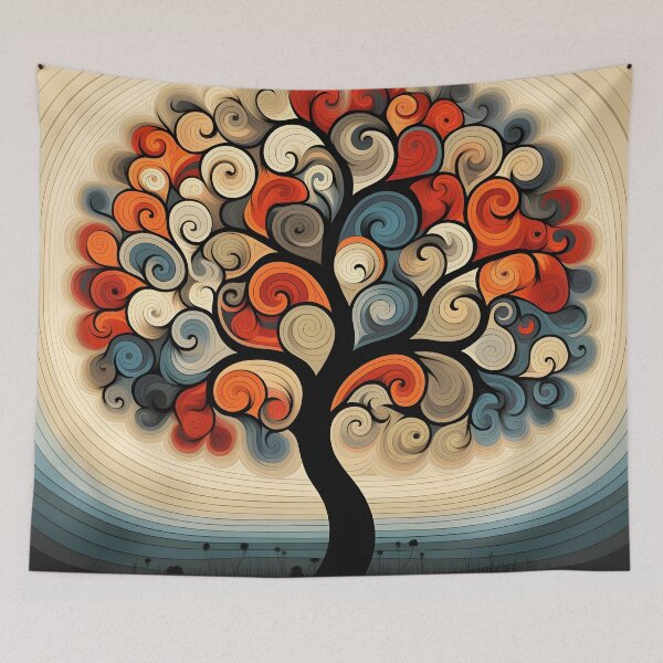 Item preview, abstract optical art colorful tree print, op art designed and sold by dcrc.