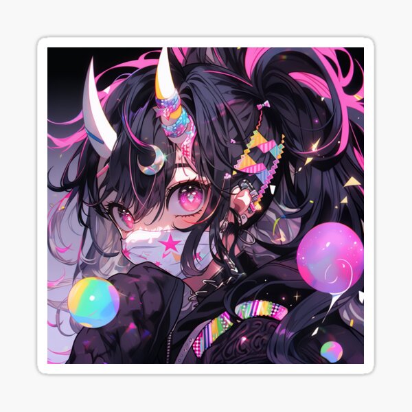 Adorable Bright Masked Harajuku Demon Anime Girl Sticker for Sale by  bubblegoth