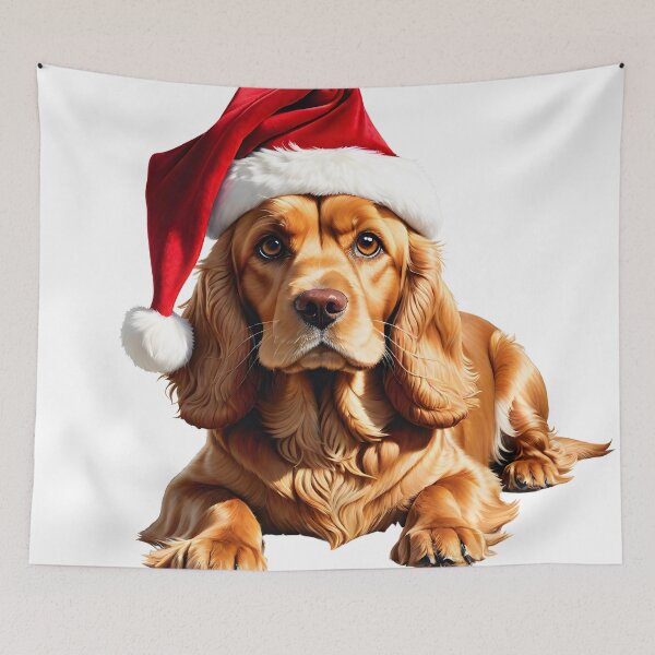 Item preview, Golden Cocker Spaniel with Christmas Hat designed and sold by Petalandfur.