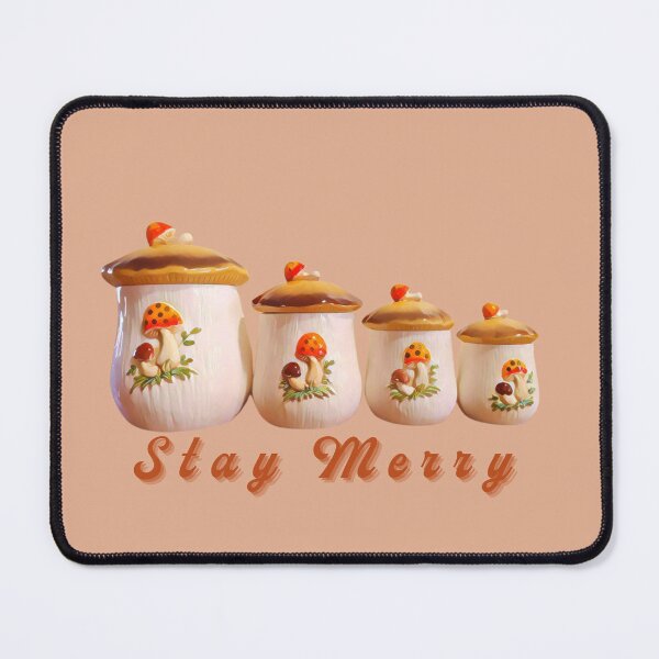 Item preview, Stay Merry mushroom vintage canisters designed and sold by Neeshki.