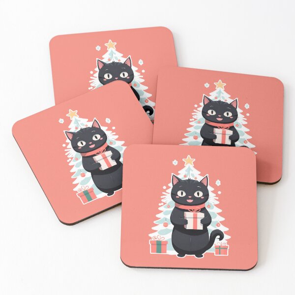 Item preview, Xmas Cute black cat Holding Xmas Gift with Xmas Tree designed and sold by Catophile.