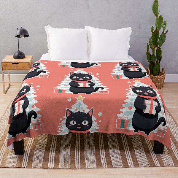 Item preview, Xmas Cute black cat Holding Xmas Gift with Xmas Tree designed and sold by Catophile.