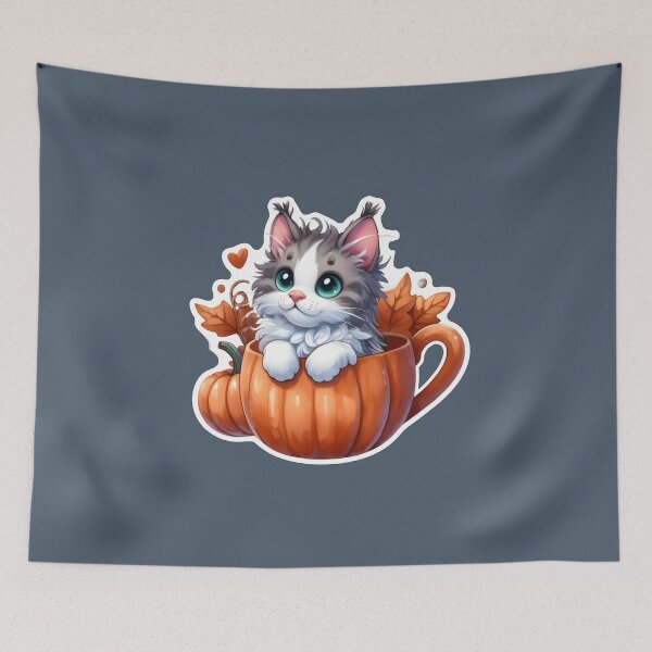 Item preview, A gray maine coon kitten in a pumpkin cup. designed and sold by shirtsmugslife.