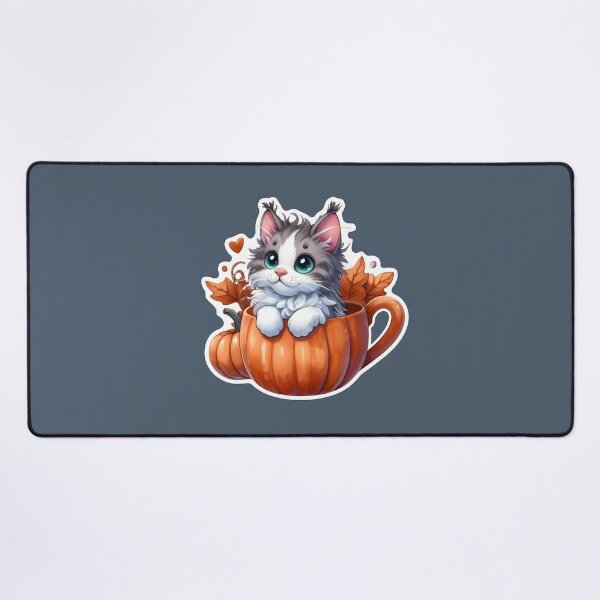 Item preview, A gray maine coon kitten in a pumpkin cup. designed and sold by shirtsmugslife.