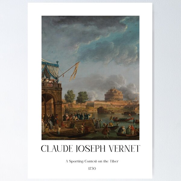 Item preview, A Sporting Contest on the Tiber in Rome by Claude Joseph Vernet - Vintage Landscape Poster designed and sold by EMWebDesign.