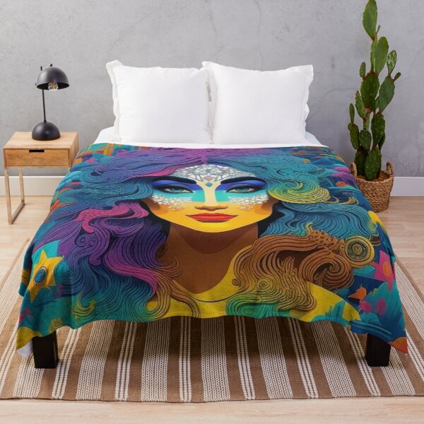 Item preview, The abstract psychedelic multicolored face of a woman with classic features designed and sold by JaroDesign2023.