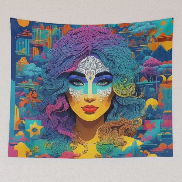 Item preview, The abstract psychedelic multicolored face of a woman with classic features designed and sold by JaroDesign2023.