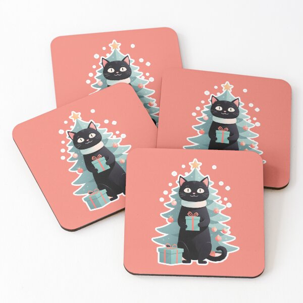 Item preview, Xmas black cat Holding Xmas Gift With Xmas Tree designed and sold by Catophile.