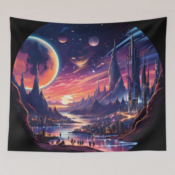 Item preview, Nebular ethereal futuristic city designed and sold by AI-Only Creations.