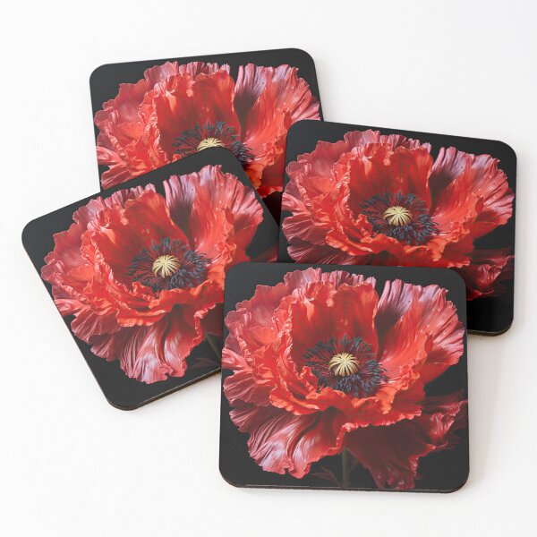 Item preview, Prosperity Poppy oil painting in Scarlet Red designed and sold by Maryanne Chisholm Art & Apparel.