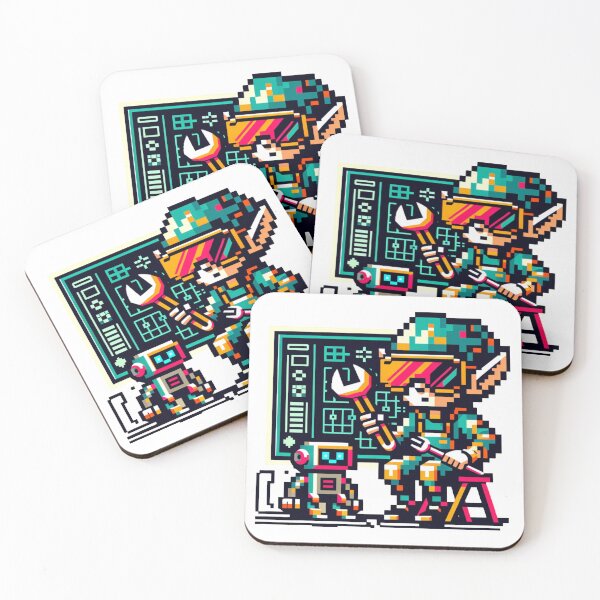 Item preview, Quirky 8-bit Pixel Art Cyberpunk Elf and Robot designed and sold by PixelPunkster.