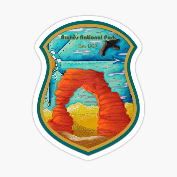 Arches National Park Badge Style Original Travel Art ~ by MeganAroon Sticker