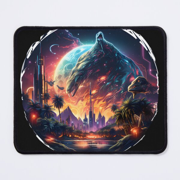 Item preview, Nebular ethereal futuristic city with dinosaurs designed and sold by AI-Only Creations.