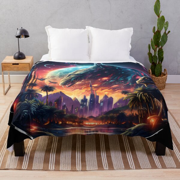Item preview, Nebular ethereal futuristic city with dinosaurs designed and sold by AI-Only Creations.