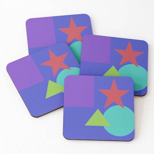 Item preview, Blue Square with inserted purple square, orange star, green triangl, turquoise circle, minimalistic. designed and sold by Barbara Burgess.