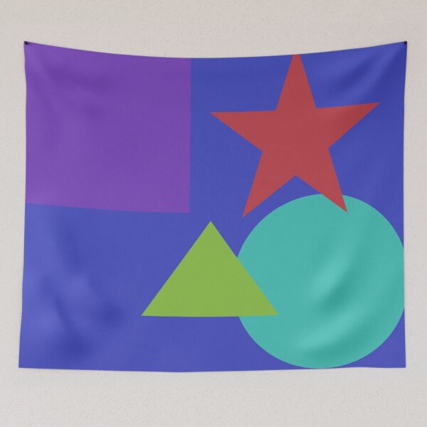 Item preview, Blue Square with inserted purple square, orange star, green triangl, turquoise circle, minimalistic. designed and sold by Barbara Burgess.