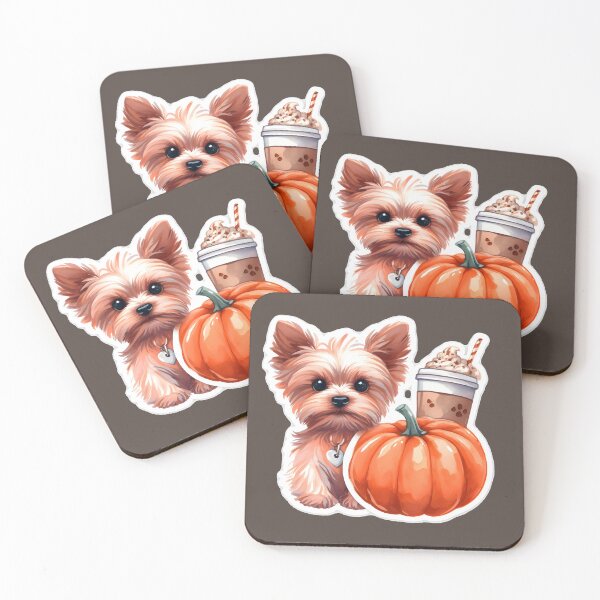 Item preview, A cute yorkie with a pumpkin spice latte with whipped cream and a pumpkin designed and sold by shirtsmugslife.
