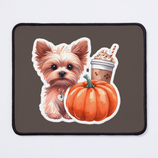 Item preview, A cute yorkie with a pumpkin spice latte with whipped cream and a pumpkin designed and sold by shirtsmugslife.