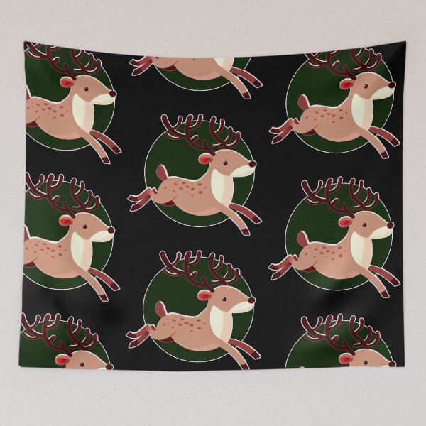 Item preview, Christmas Delivery Deer - Galloping Reindeer with Dark Green Background designed and sold by Star-Fragment.