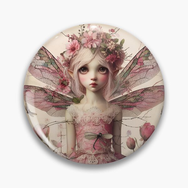 Item preview, Vintage Style Fantasy Fairy Girl in Dusty Pink with Lace and Florals designed and sold by coreexpressions.