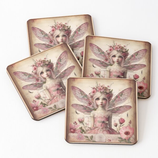 Item preview, Vintage Style Fantasy Fairy Girl in Dusty Pink with Lace and Florals designed and sold by coreexpressions.