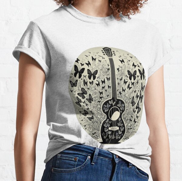 acoustic guitar with butterflies art Classic T-Shirt