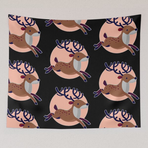 Item preview, Dark Brown Christmas Delivery Deer - Galloping Reindeer with Peach Background designed and sold by Star-Fragment.