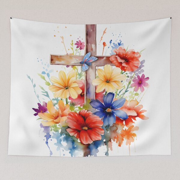 Item preview, Watercolor Christian cross art print designed and sold by dcrc.