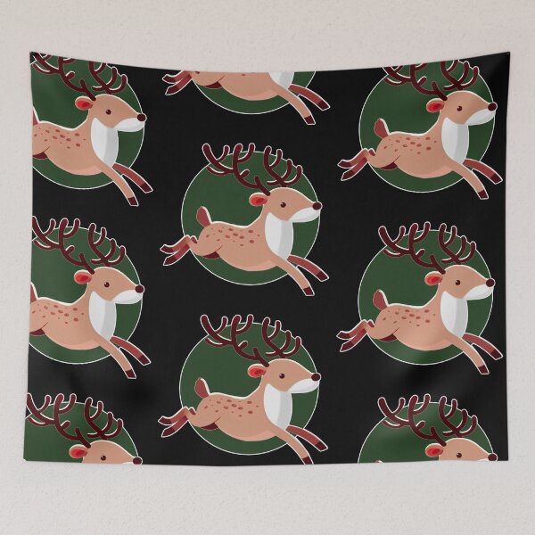 Item preview, Christmas Deer - Galloping Reindeer with Green Background designed and sold by Star-Fragment.