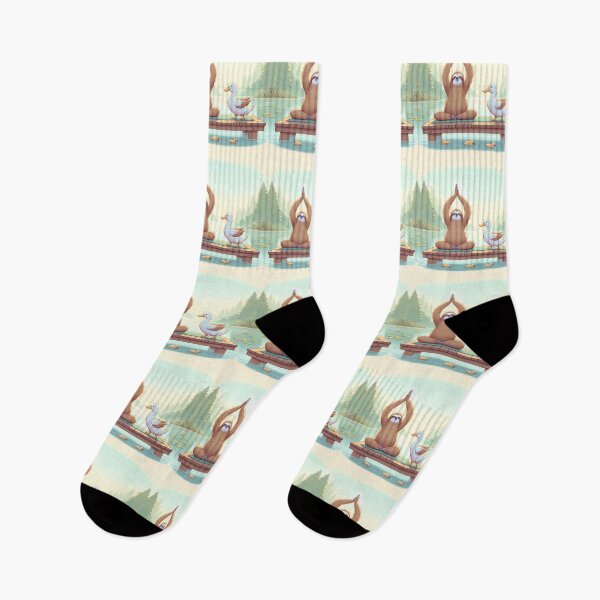 Item preview, Serenity Stretch: Sloth & Duck Lakeside Yoga Illustration designed and sold by slothsandducks.