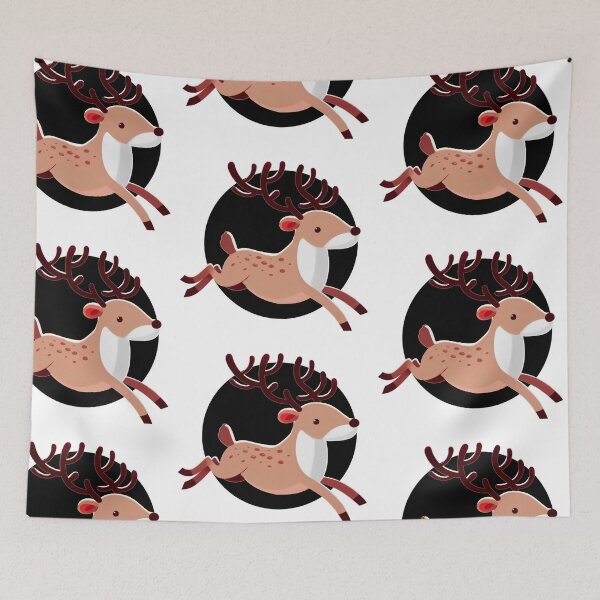 Item preview, Light Brown Santa’s Reindeer - Galloping Reindeer with Black Background designed and sold by Star-Fragment.