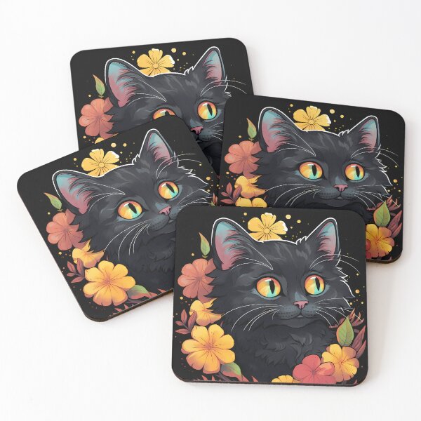 Item preview, Smiling Black Cat and Flowers in Noir designed and sold by HisoTorDesign.