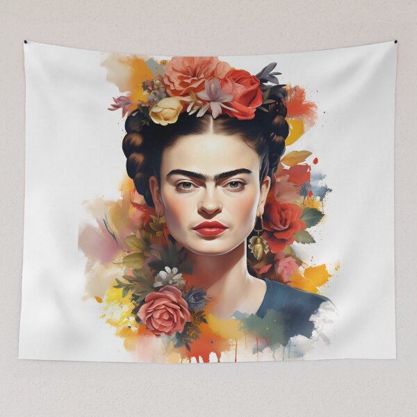 Item preview, Watercolor Frida kahlo self-portrait pop-art floral designed and sold by Carinaprint.