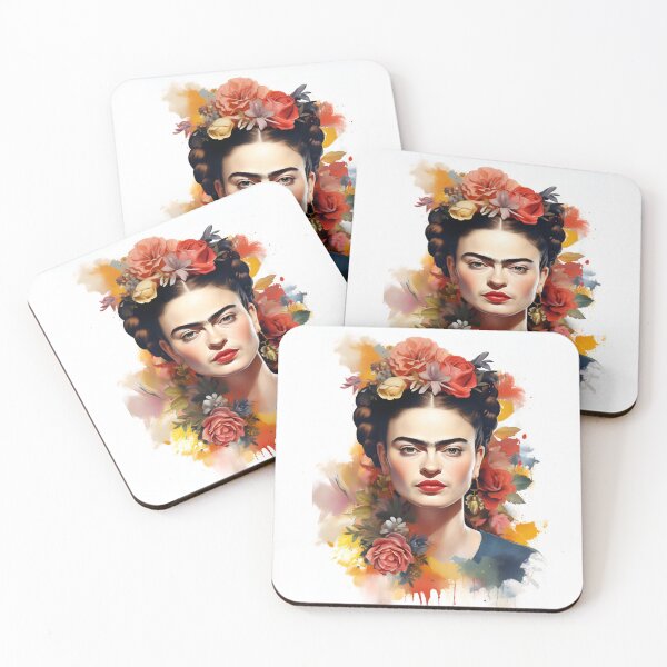 Item preview, Watercolor Frida kahlo self-portrait pop-art floral designed and sold by Carinaprint.