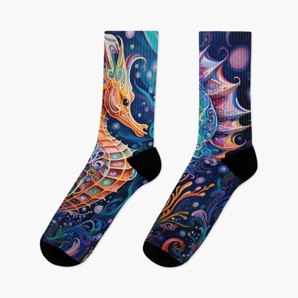 Item preview, colorful psychedelic seahorse print designed and sold by dcrc.