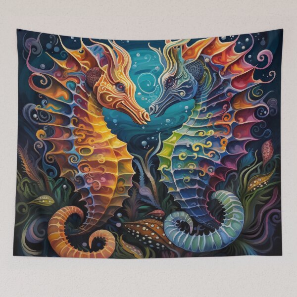 Item preview, colorful psychedelic seahorse print designed and sold by dcrc.