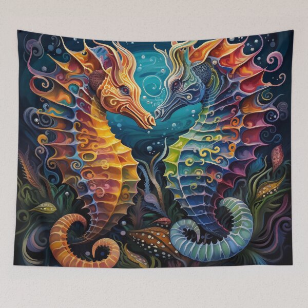Item preview, colorful psychedelic seahorse print designed and sold by dcrc.
