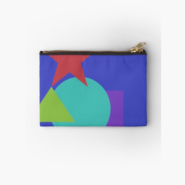 Item preview, Blue square background with red star, green triangle, turquoise circle, and mauve square, abstract, smple dsign. designed and sold by Barbara Burgess.