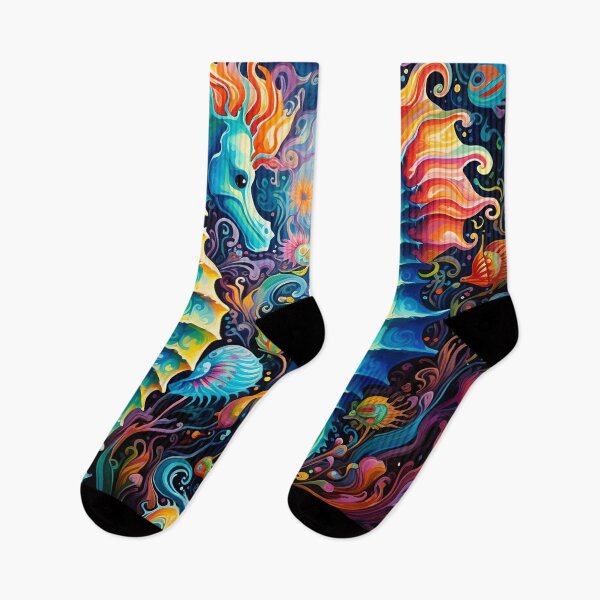 Item preview, colorful psychedelic seahorse print designed and sold by dcrc.